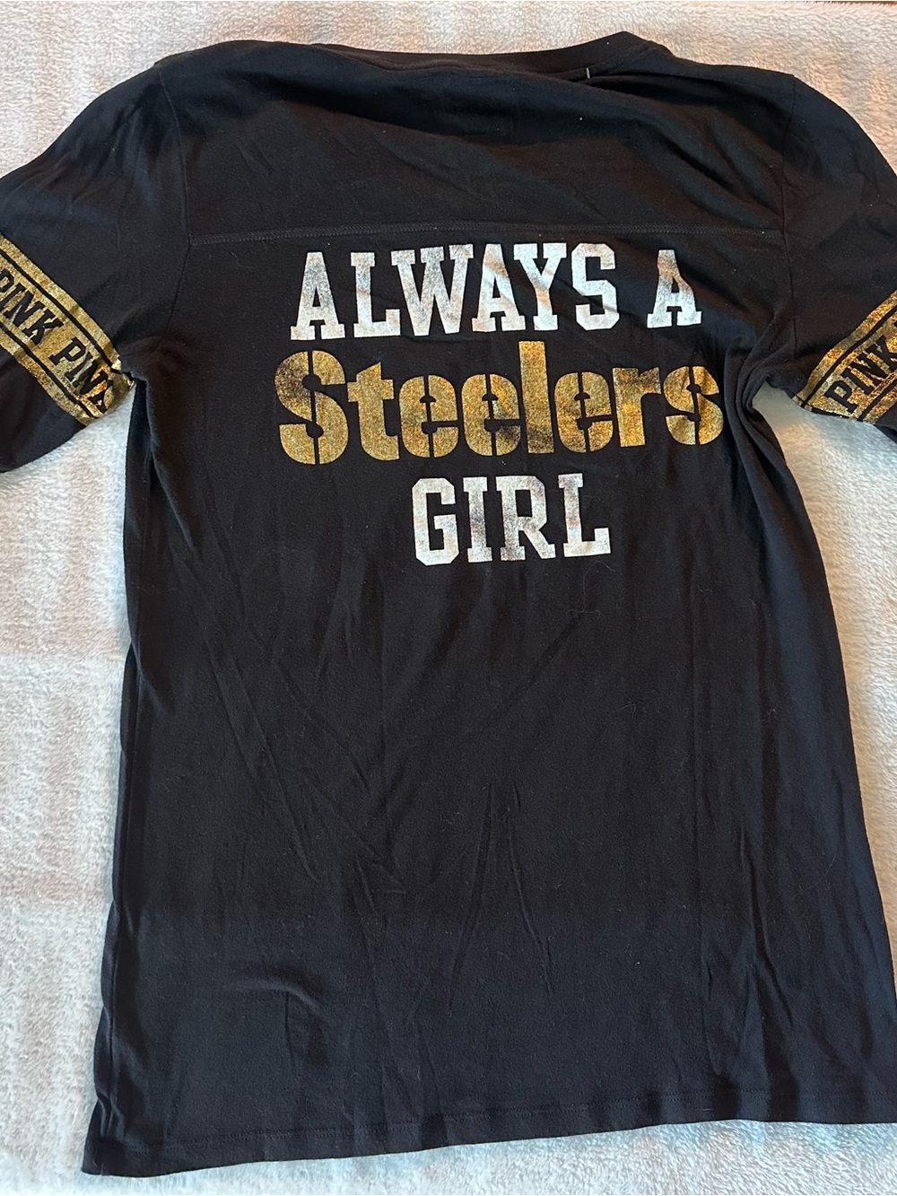 Victoria's Secret Black and Gold "Always a Steelers Girl" Long Sleeve Top